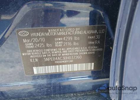 2011 Hyundai Sonata Gls from USA, damaged, VIN 5NPEB4AC3BH037260